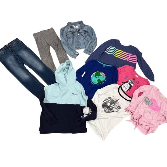 Justice Girls Hoodie Jeans Leggings Denim Jacket & Long Sleeve Shirt Bundle M/10 - Picture 1 of 4